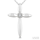1/50 Ctw Round Cut Diamond Fashion Cross Pendant With Chain in Sterling Silver